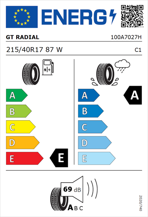 Tyre Label for GT Radial SportActive 2 215/40R17 87W