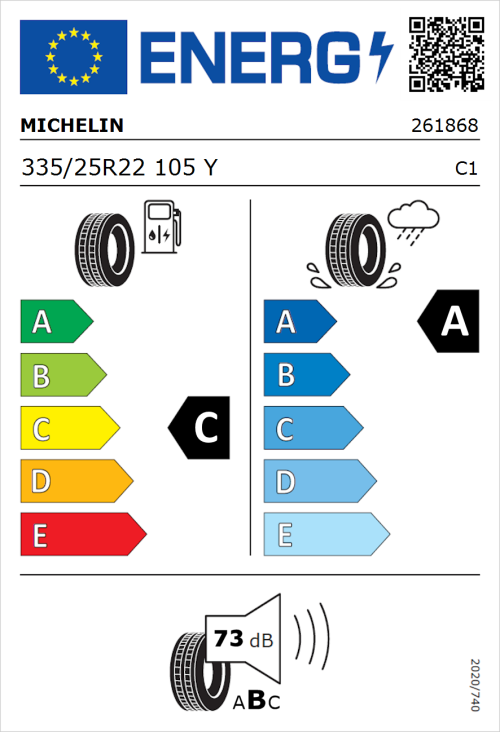 Tyre Label for Michelin Pilot Sport 4 S 335/25R22 105Y