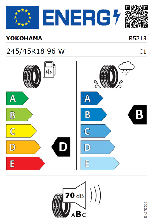 Tyre Label for Yokohama Advan Neova AD08RS 245/45R18 96W