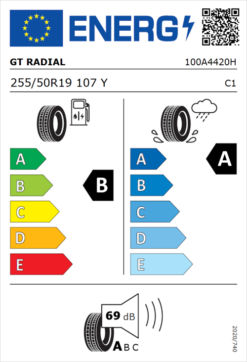 Tyre Label for GT Radial SportActive 2 255/50R19 107Y