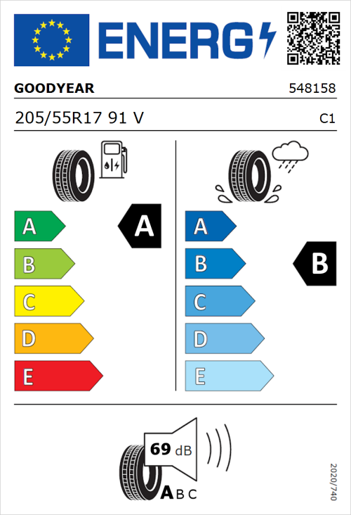 Tyre Label for Goodyear EfficientGrip Performance 205/55R17 91V