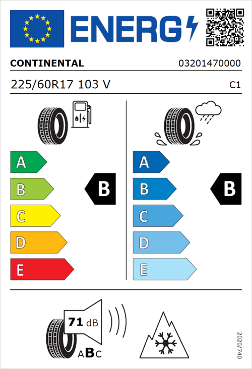 Tyre Label for Continental AllSeasonContact 2 225/60R17 103V